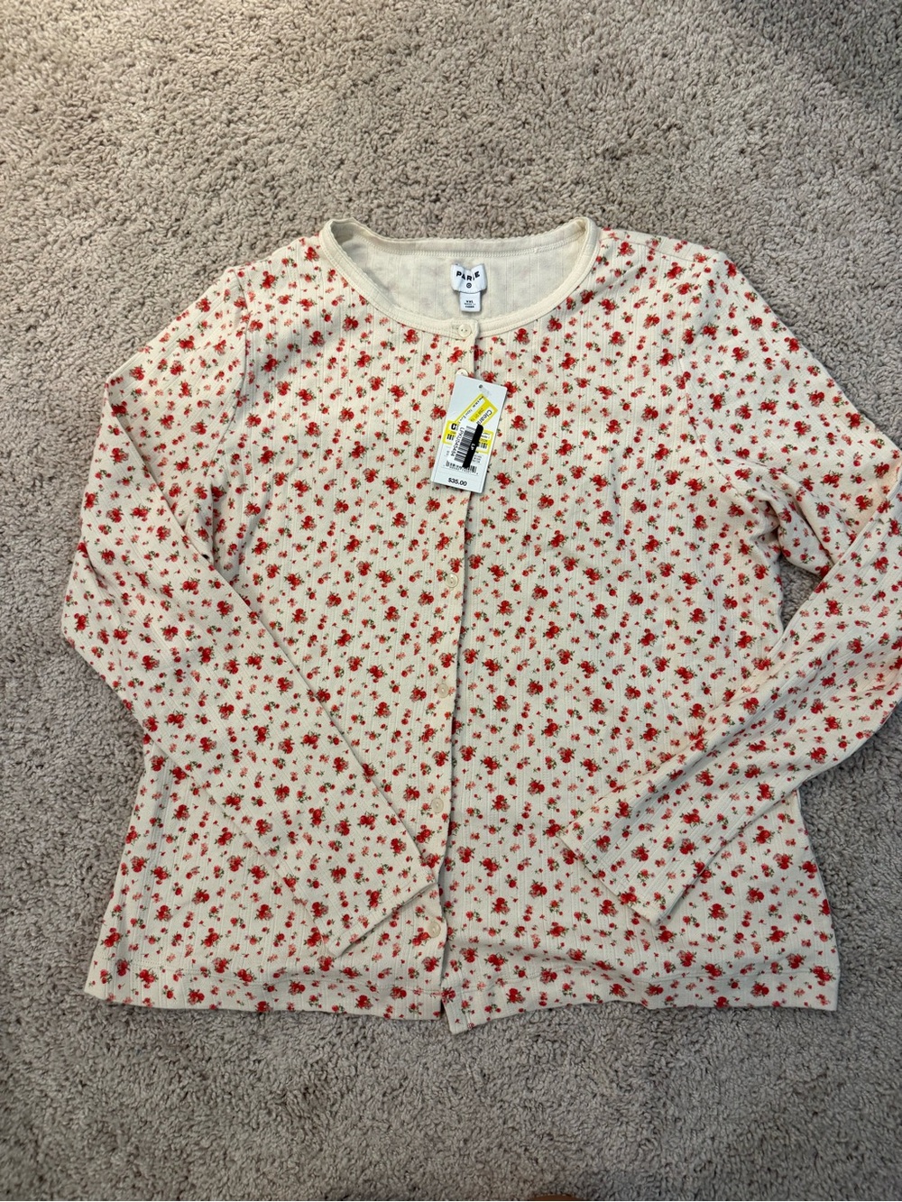 Parke x Target Floral Button-Front Cardigan - Cream with Red Floral
